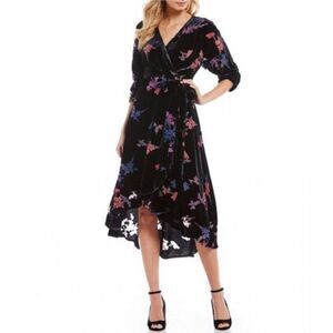 Eliza J Black Faux Wrap Velvet Size‎ 12 NEW Floral Print High Low Dress
